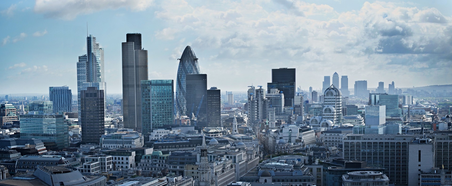 Panorama of financial district in London, England