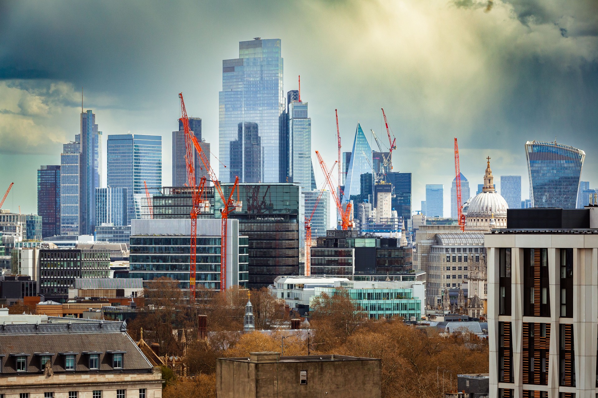 Modern London city skyline under construction